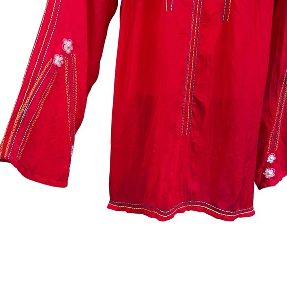 Johnny Was - Red Embroidered Long Sleeve Tunic - Size Large - Picture 8 of 12